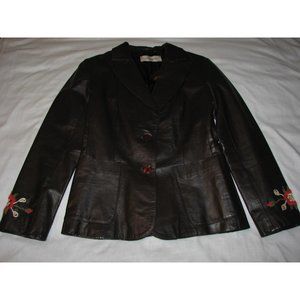 Luciano Abitboul Vintage Ladies Faux Brown Leather Jacker Coat Small Embroidery